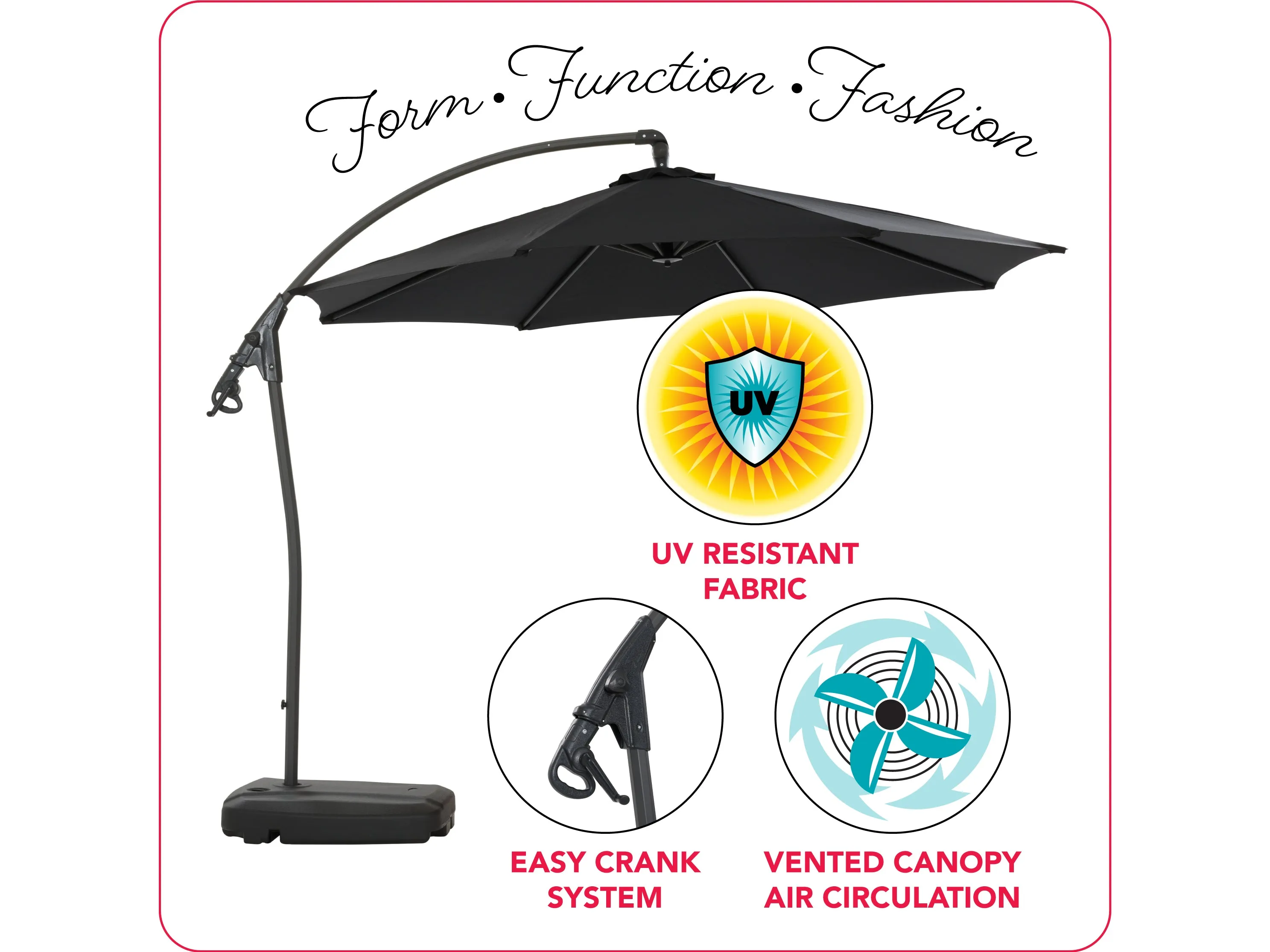 10ft Black Cantilever Umbrella with Base