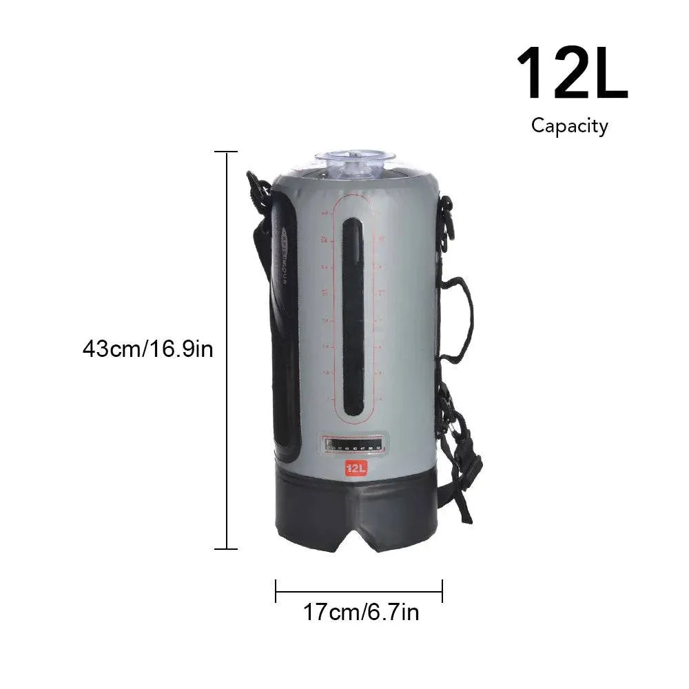 12/20L Outdoor Camping Tourism Shower Bag Folding Water Bag Container Sack with Air Pump 1.9m Hose Shower Head for Hiking Picnic