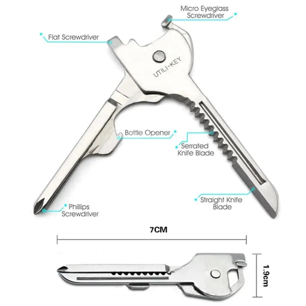 1Pc Outdoor Multi-function Key Chain 6 in 1 Folding Knife Bottle Opener Screwdriver Tool EDC Stainless Steel Pocket Accessories