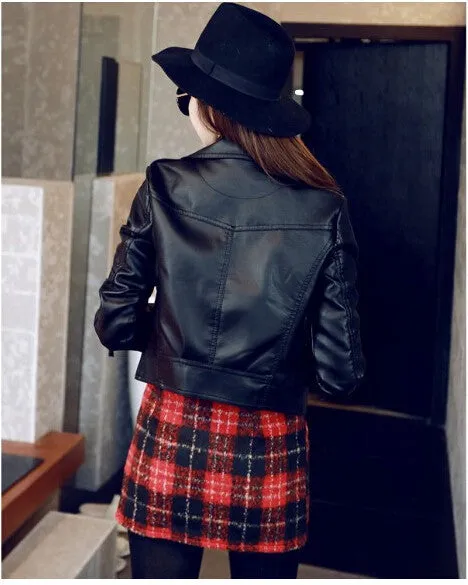 2016 Spring Autumn Faux Leather Jackets Women Short Slim PU Jacket Female Casual Motorcycle Leather Coat Good Quality