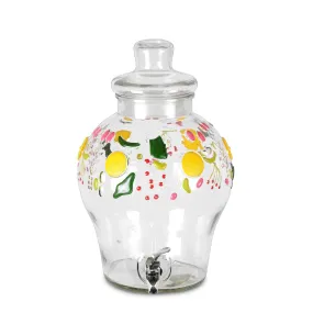 3 Gallon Glass Beverage Dispenser, with Fruit Design and Chrome Valve