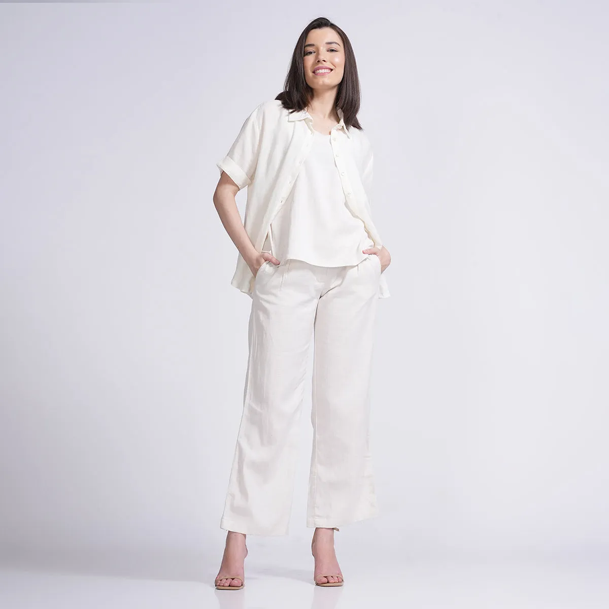 3 Piece Co-Ord Set for Women | Linen & Tencel | Cream