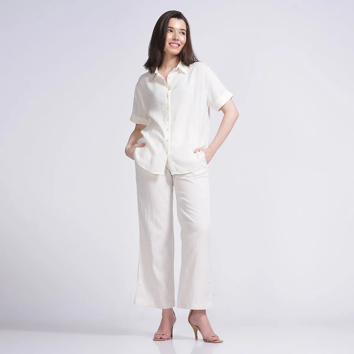 3 Piece Co-Ord Set for Women | Linen & Tencel | Cream