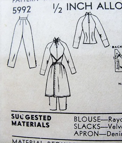 50s Halter Apron Dress Capri Pants and Blouse Pattern ADVANCE 5992 American Designer Jeanne Campbell Bust 32 Vintage Sewing Pattern