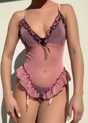 90's Pink & Black Mesh Teddy (S)