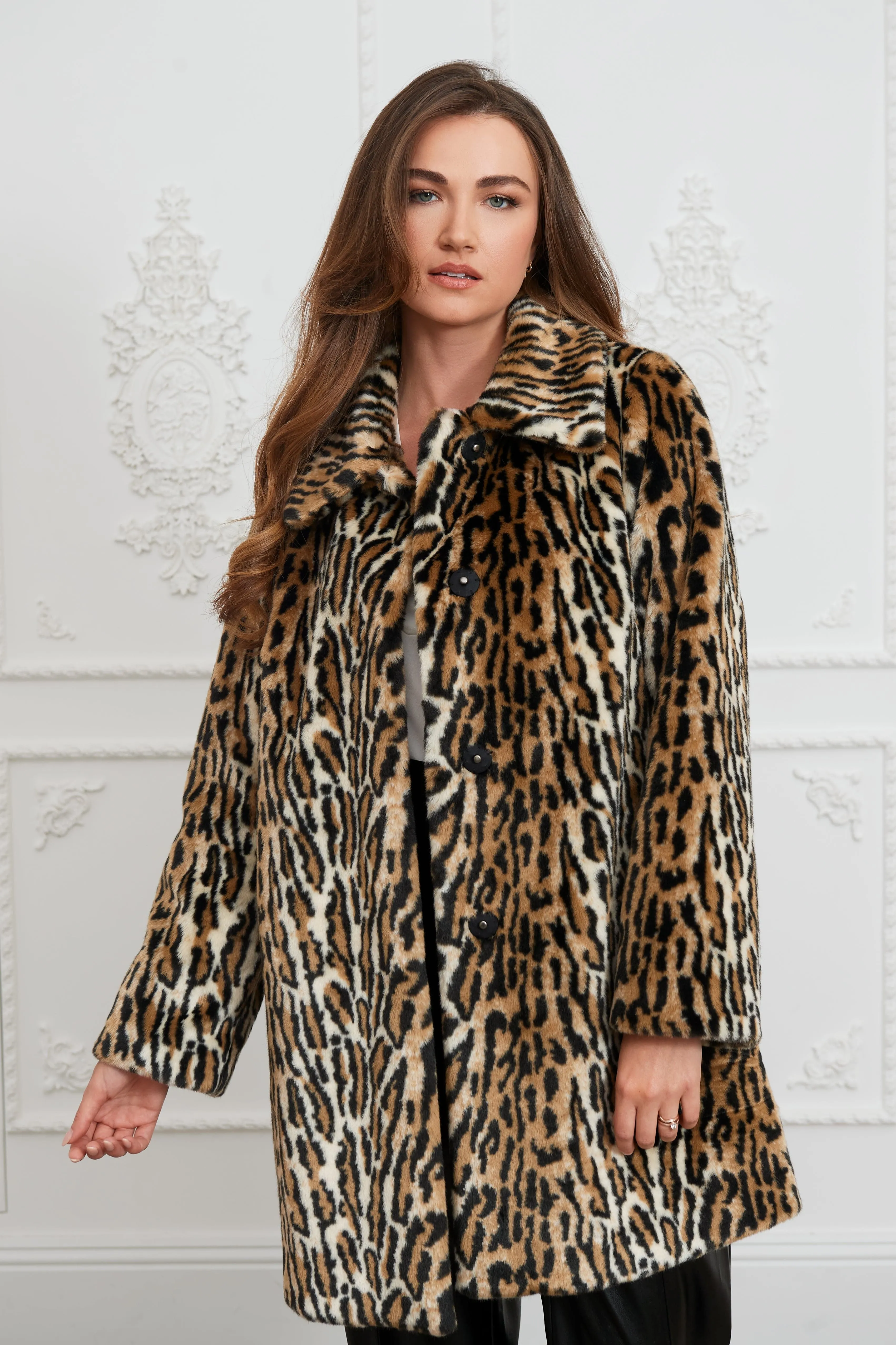 Adele Recycled Vegan Faux Fur Coat | Leopard