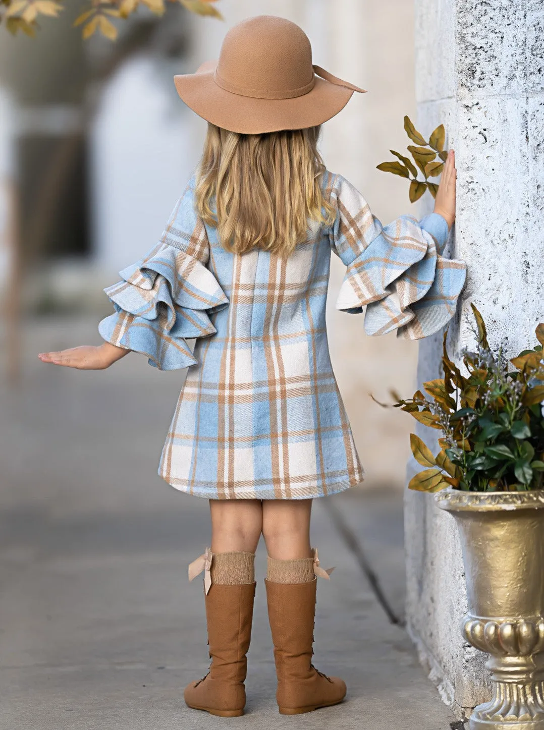 Adorable Plaid Tiered Sleeve Sweater Dress