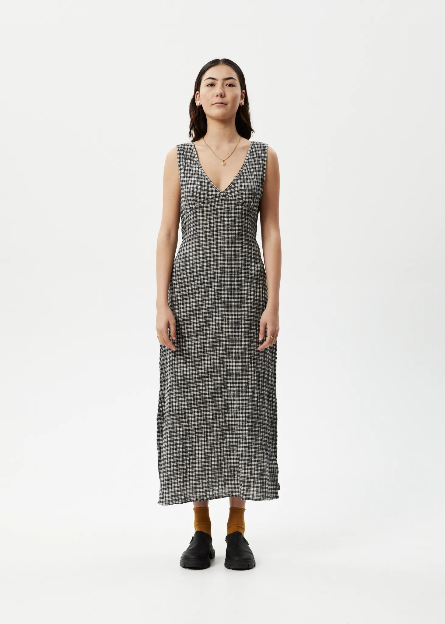 AFENDS Womens Asta - Seersucker Maxi Dress - Steel Check