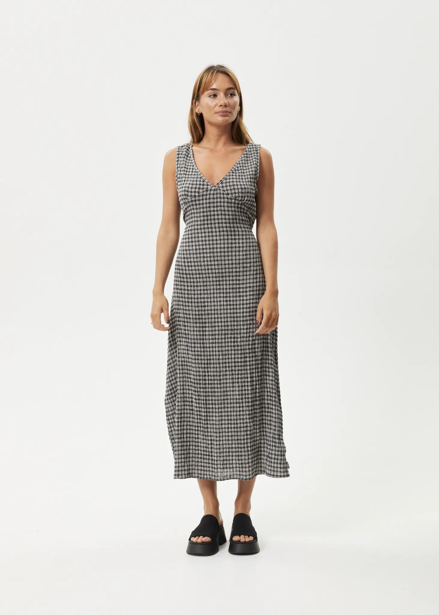 AFENDS Womens Asta - Seersucker Maxi Dress - Steel Check