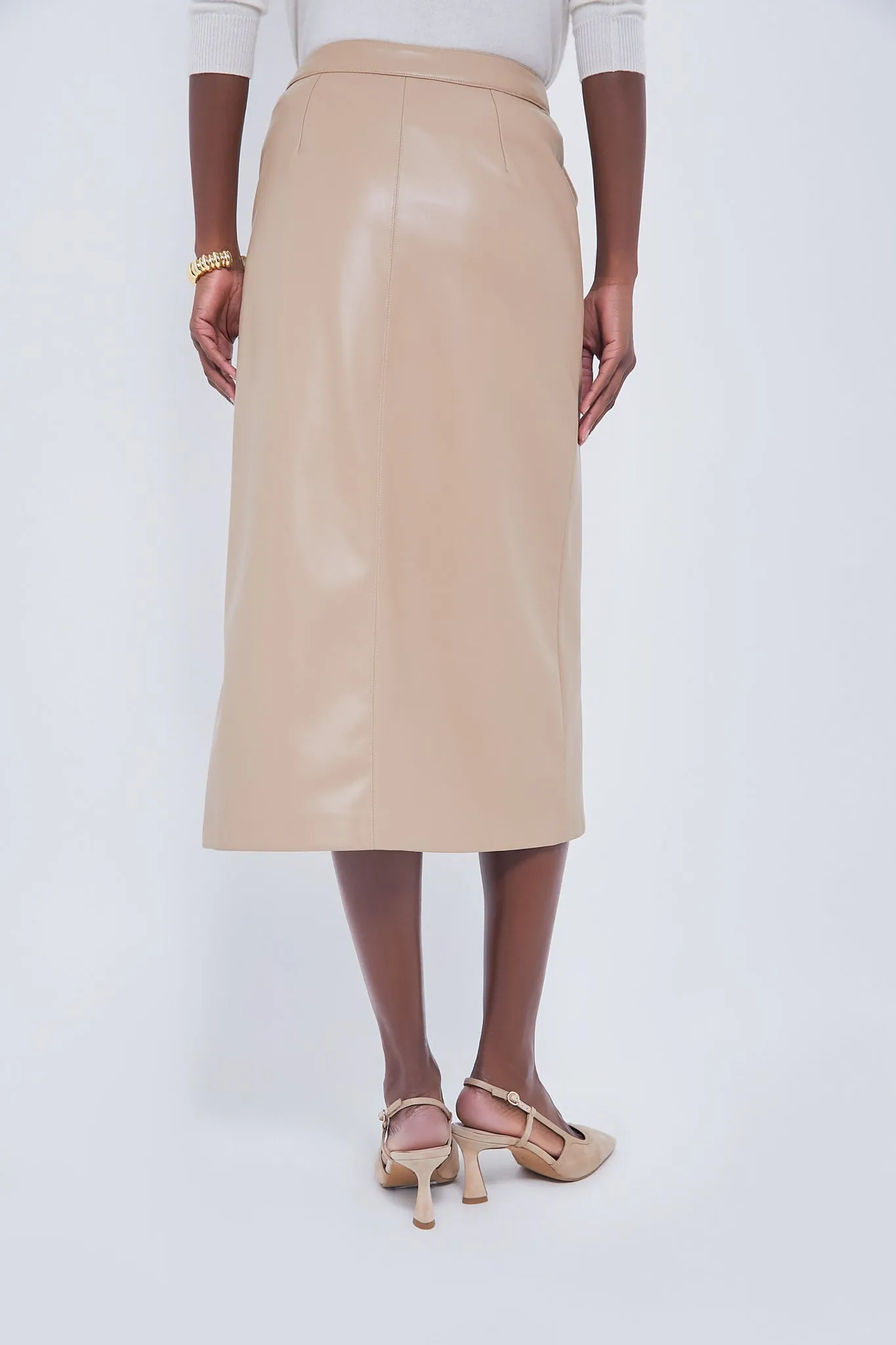 Almond Faux Leather Ingrid Midi Skirt