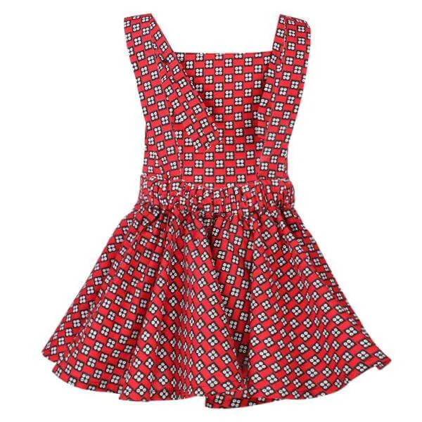 ANKARA DUNGAREE DRESS - RED