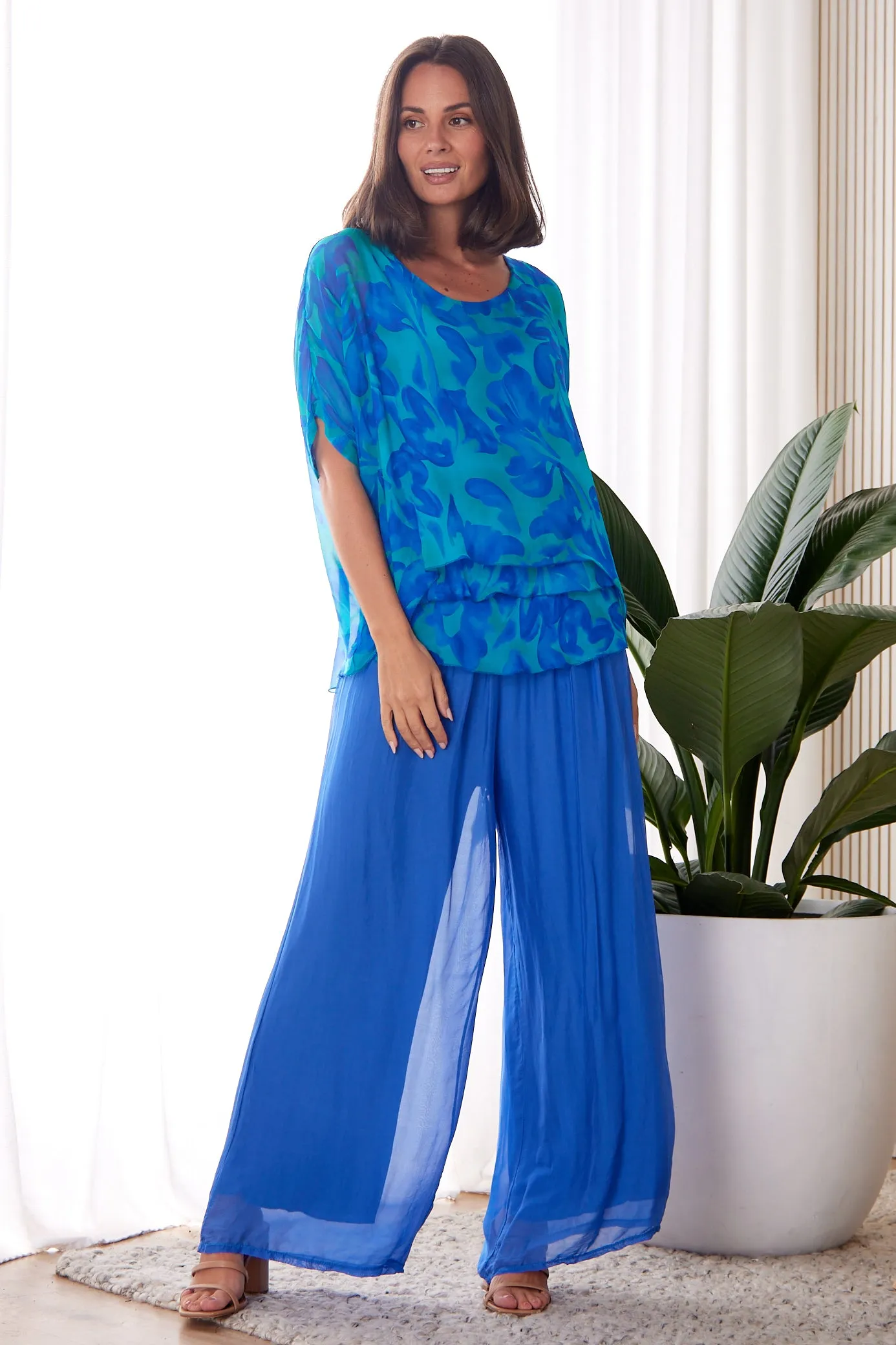 Arlette Silk Pants - Cobalt