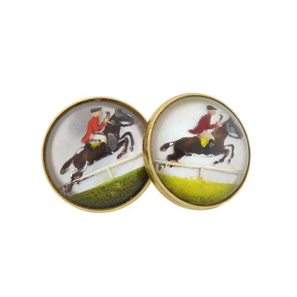 Art Deco 14kt Reverse Carved Crystal Equestrian Cufflinks