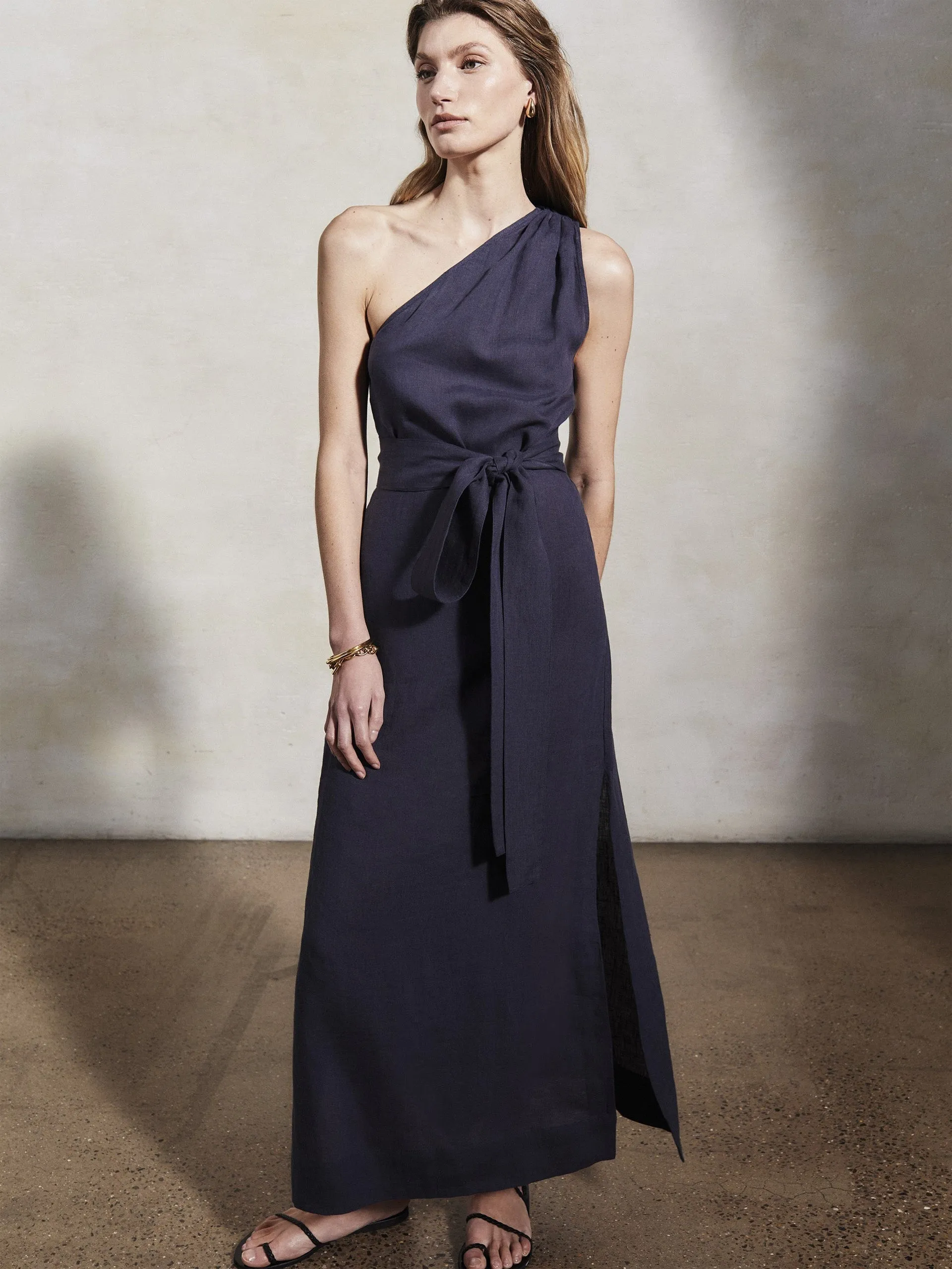 Athena midnight linen dress