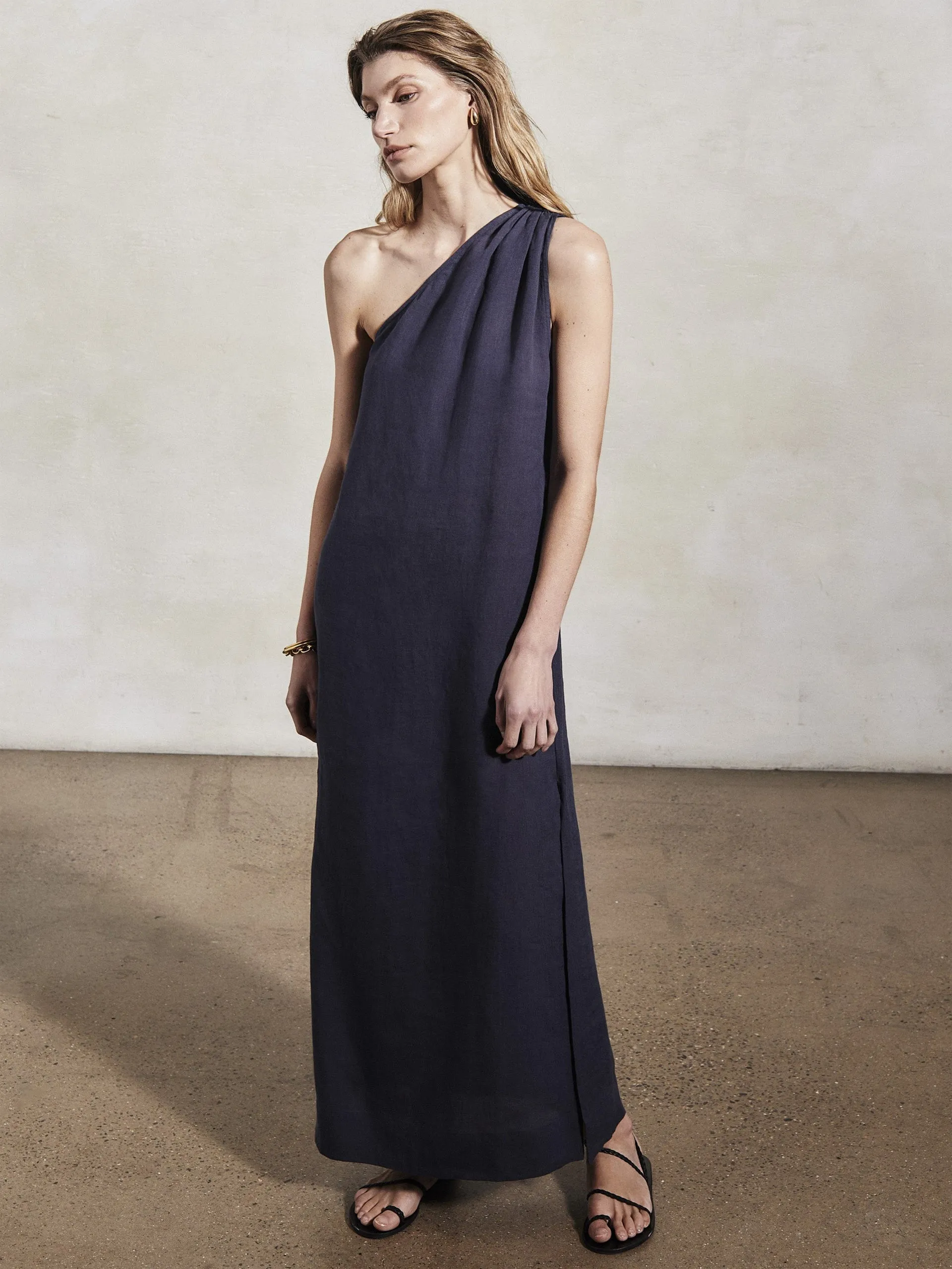 Athena midnight linen dress