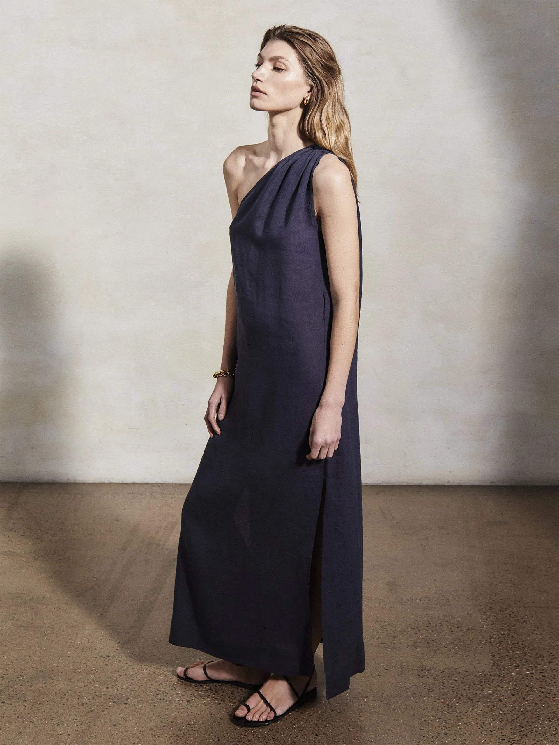 Athena midnight linen dress