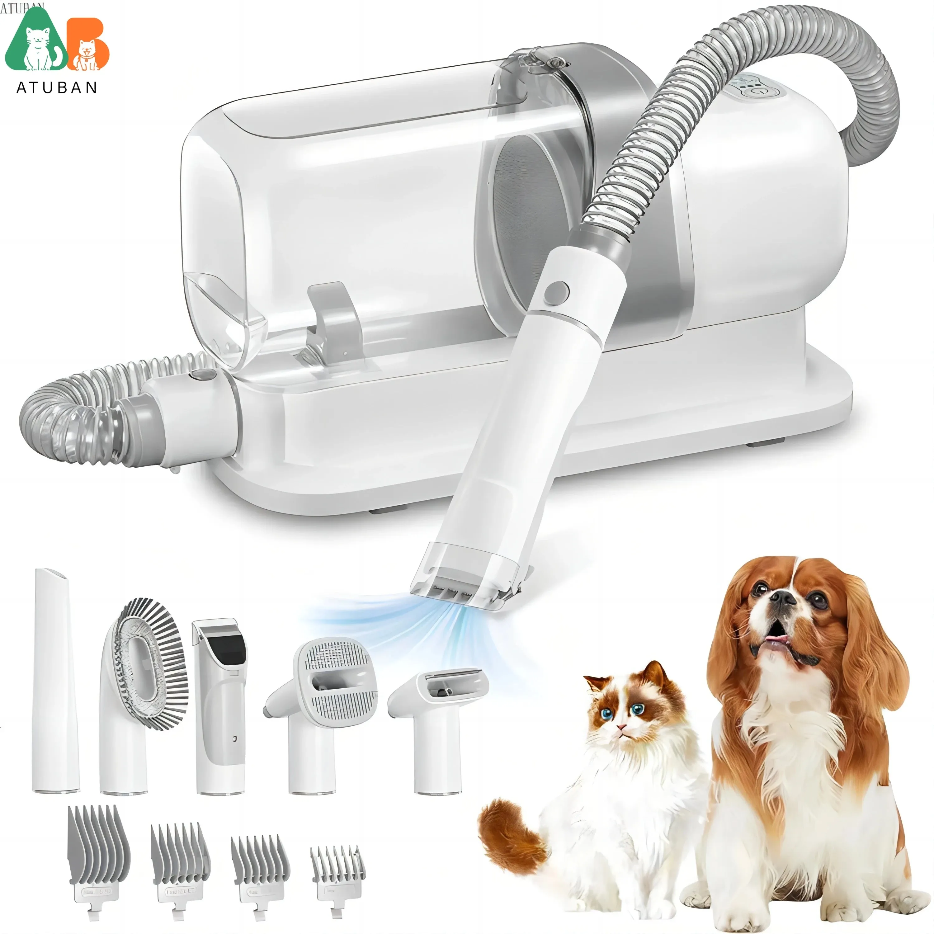 ATUBAN Pet Grooming Vacuum Kit – Large 2.3L Capacity Pet Hair Dust Cup & Dog Brush for Effortless Pet Grooming