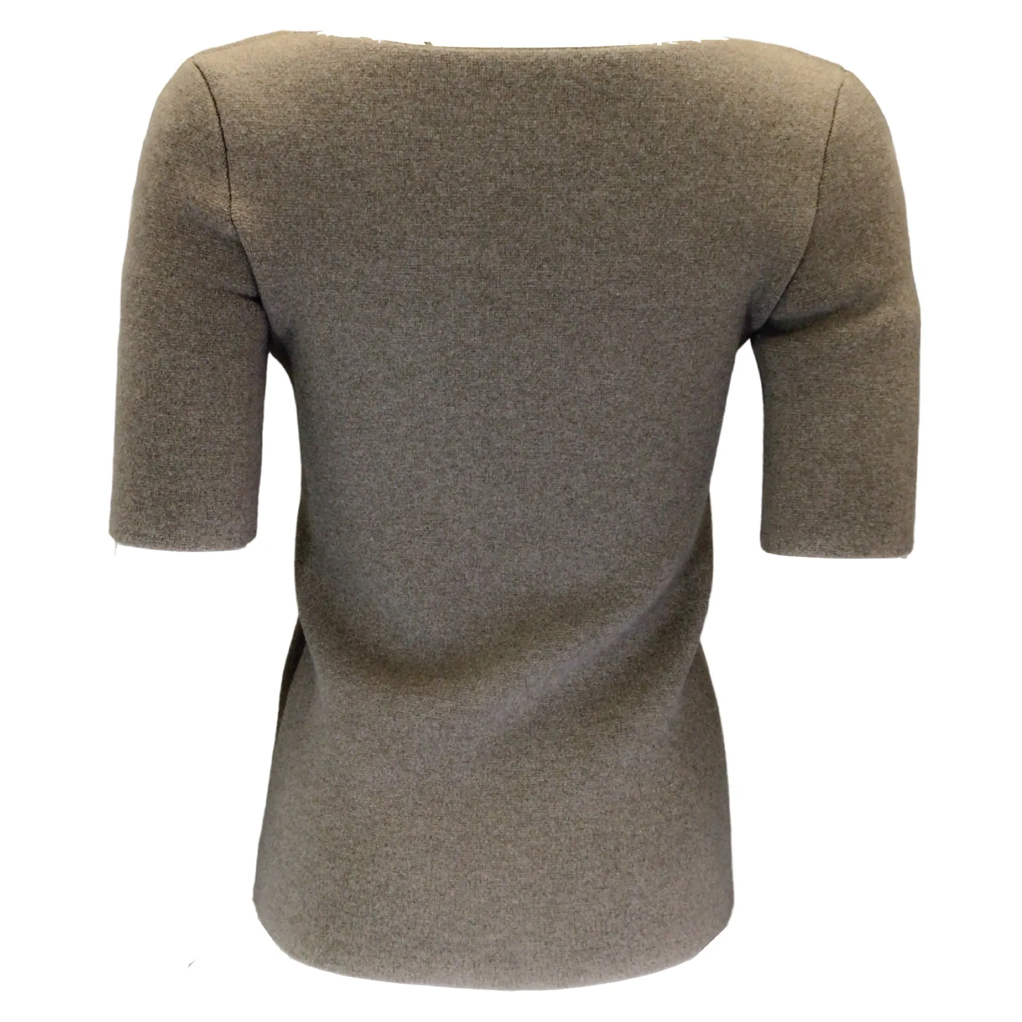 Balenciaga Taupe Short Sleeved Sweetheart Neckline Wool Knit Sweater