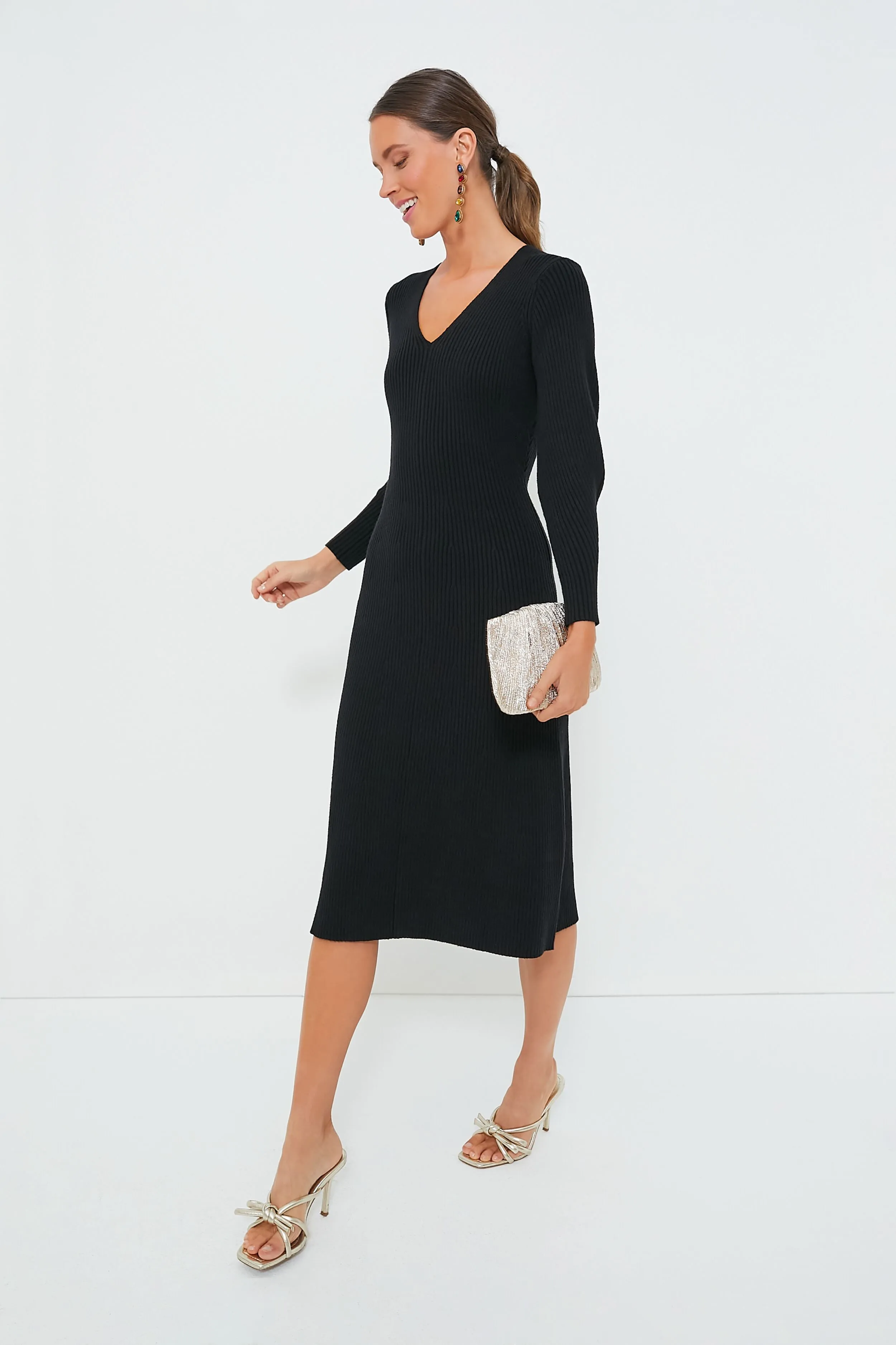 Black Brigid Midi Sweater Dress