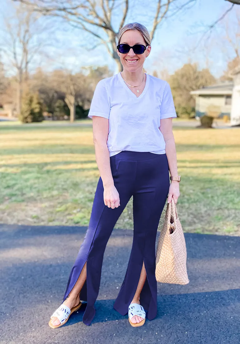 Blue Depths Women's Business Wide Leg Pants Dress Flare Split Hem Slacks