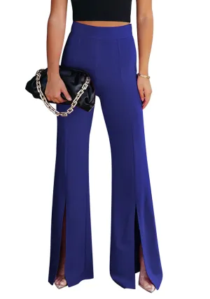 Blue Depths Women's Business Wide Leg Pants Dress Flare Split Hem Slacks