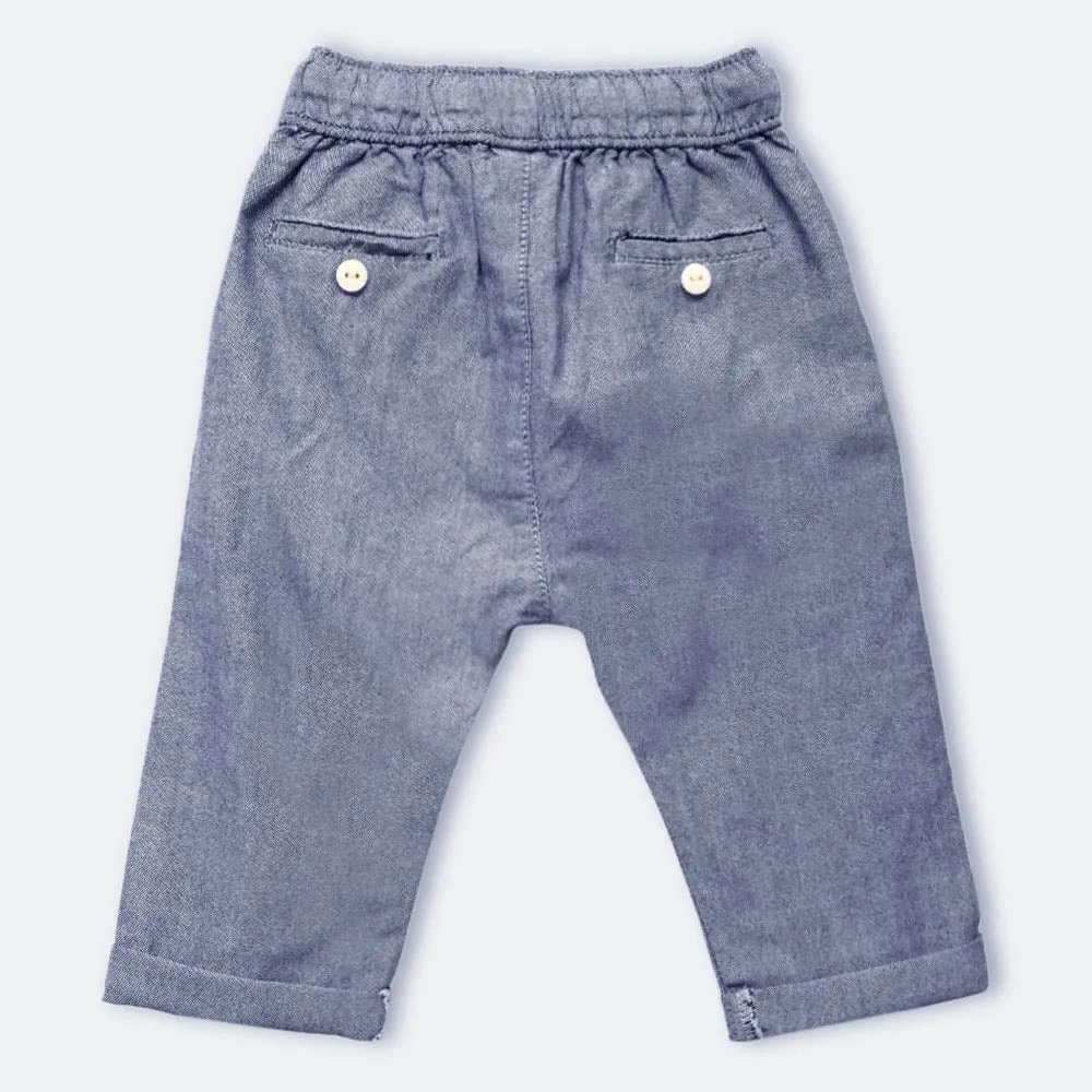 Blue Elasticated Waist Cotton Pant