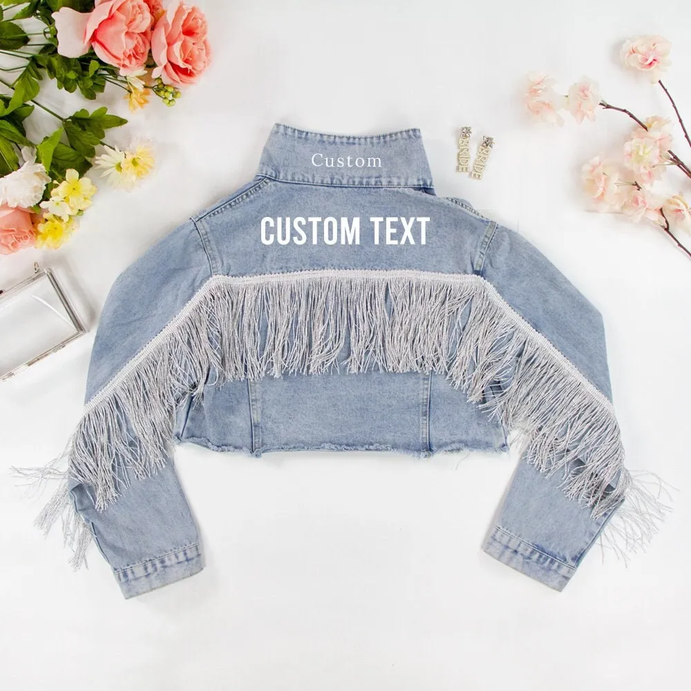 (Blue Fringe) Custom Denim Jacket