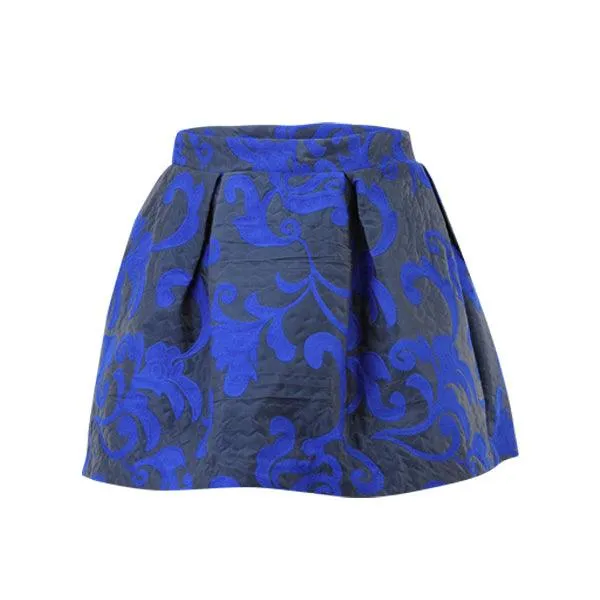 BLUE MIKADO DAMASK SKIRT SET WITH HAIRBOW