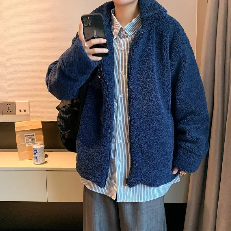 Blue Single Breasted Zipper Closure Wool Coat