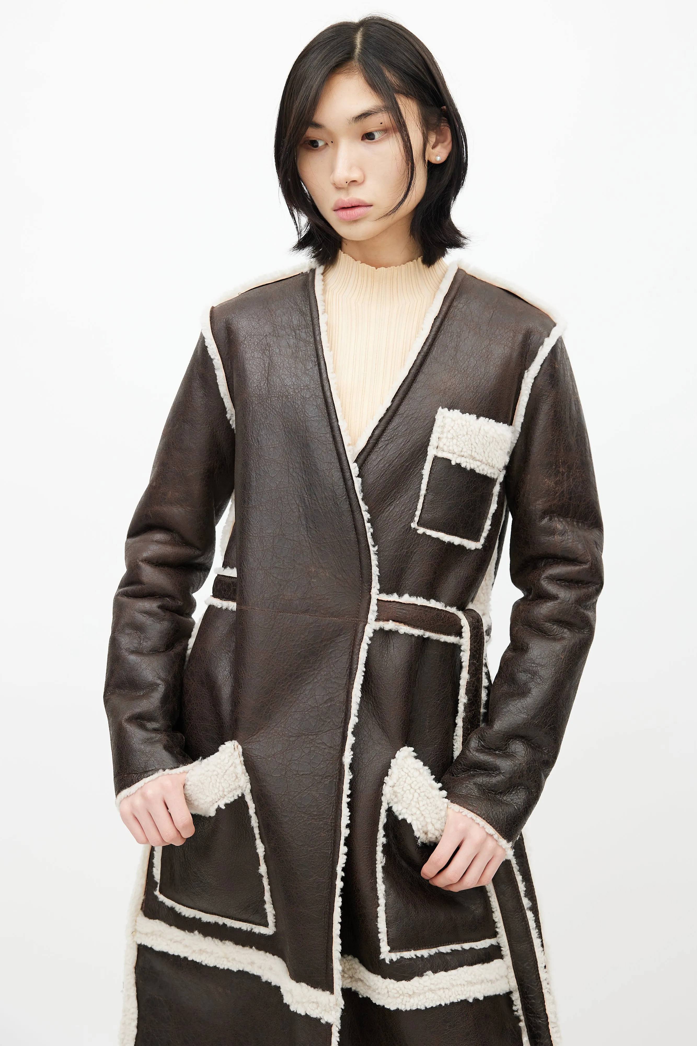 Brown Leather & Shearling Coat