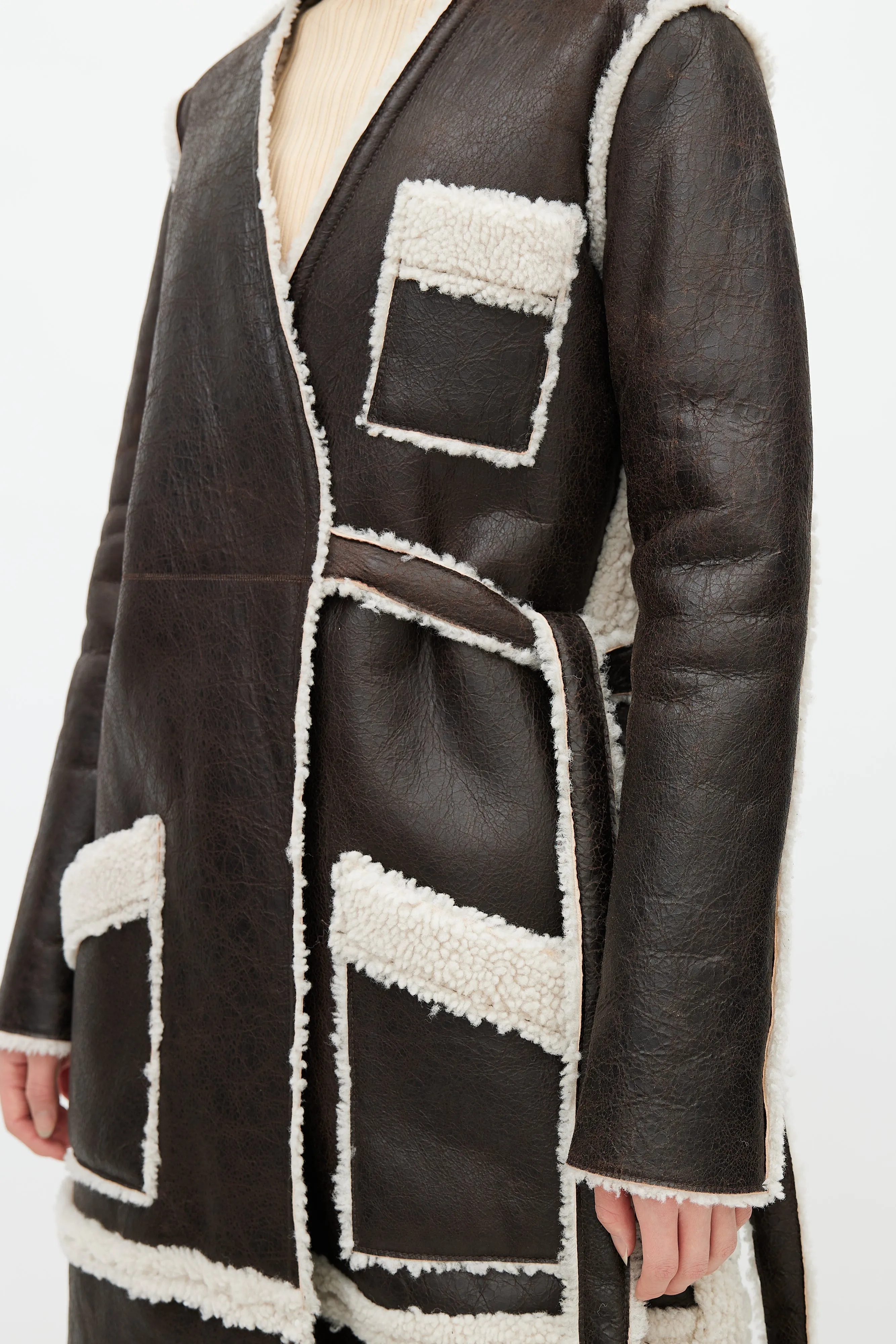 Brown Leather & Shearling Coat