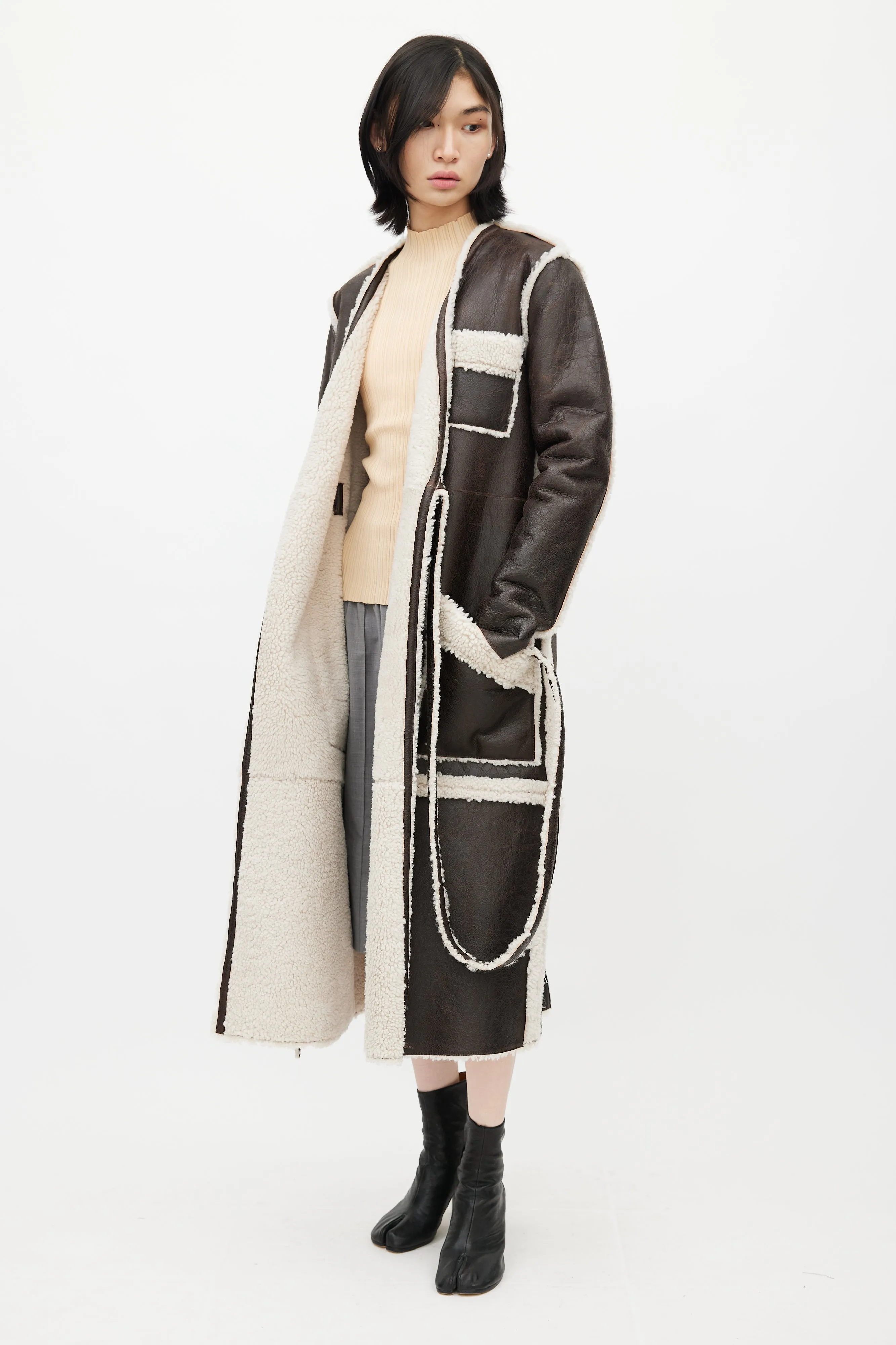 Brown Leather & Shearling Coat