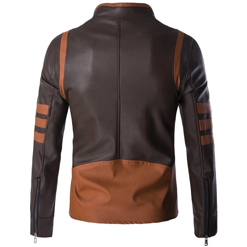 Brown with Zipper Wolverine Casual Style Men PU Leather Jacket