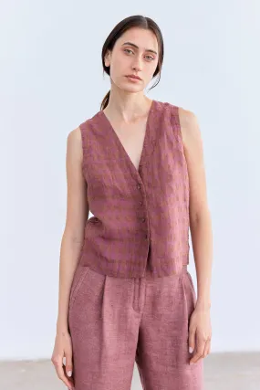 Buttoned Linen Vest Top - Ciruela