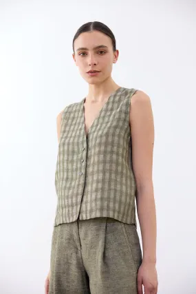 Buttoned Linen Vest Top - Musgo