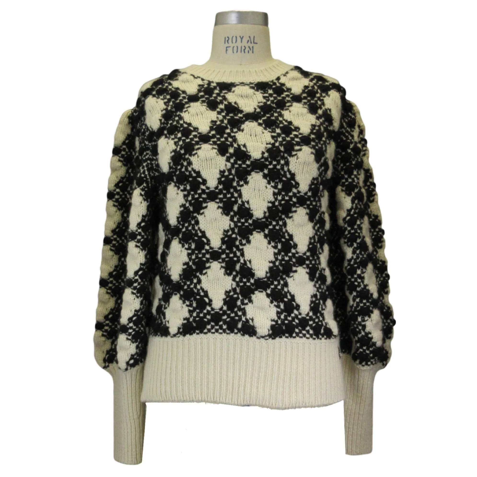 Chanel Ivory / Black Cashmere and Silk Diamond Knit Sweater