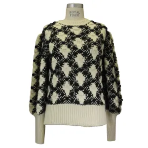 Chanel Ivory / Black Cashmere and Silk Diamond Knit Sweater