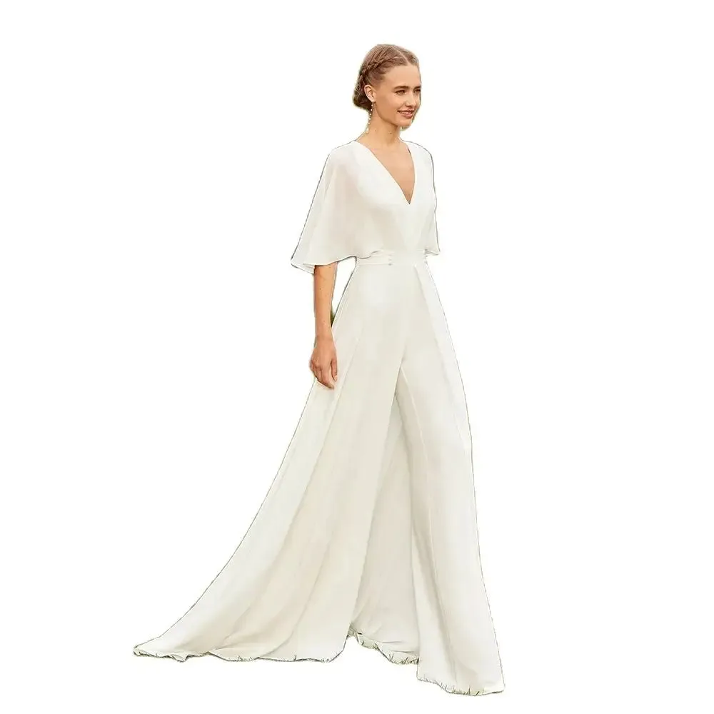 Chiffon Boho Beach Wedding Dress Pants Suit Bridal Summer Gown