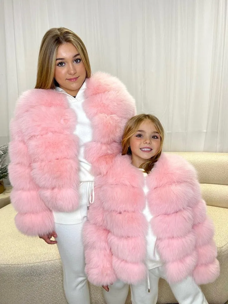 Childrens Baby Pink Luxury Fur Coat