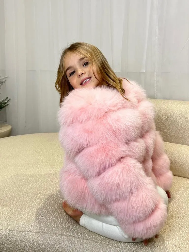 Childrens Baby Pink Luxury Fur Coat