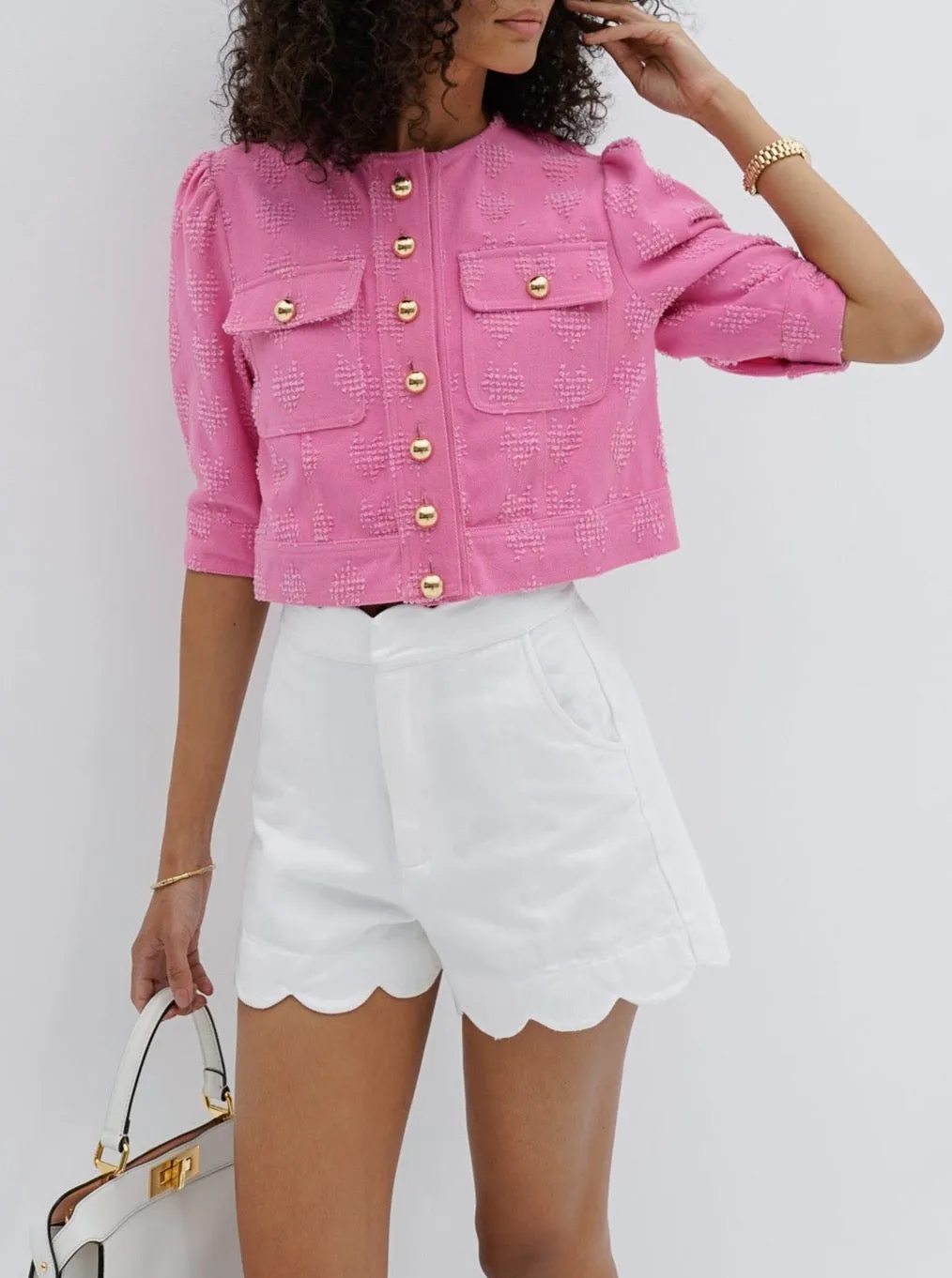 Chloe Scalloped Edge Denim Shorts | White