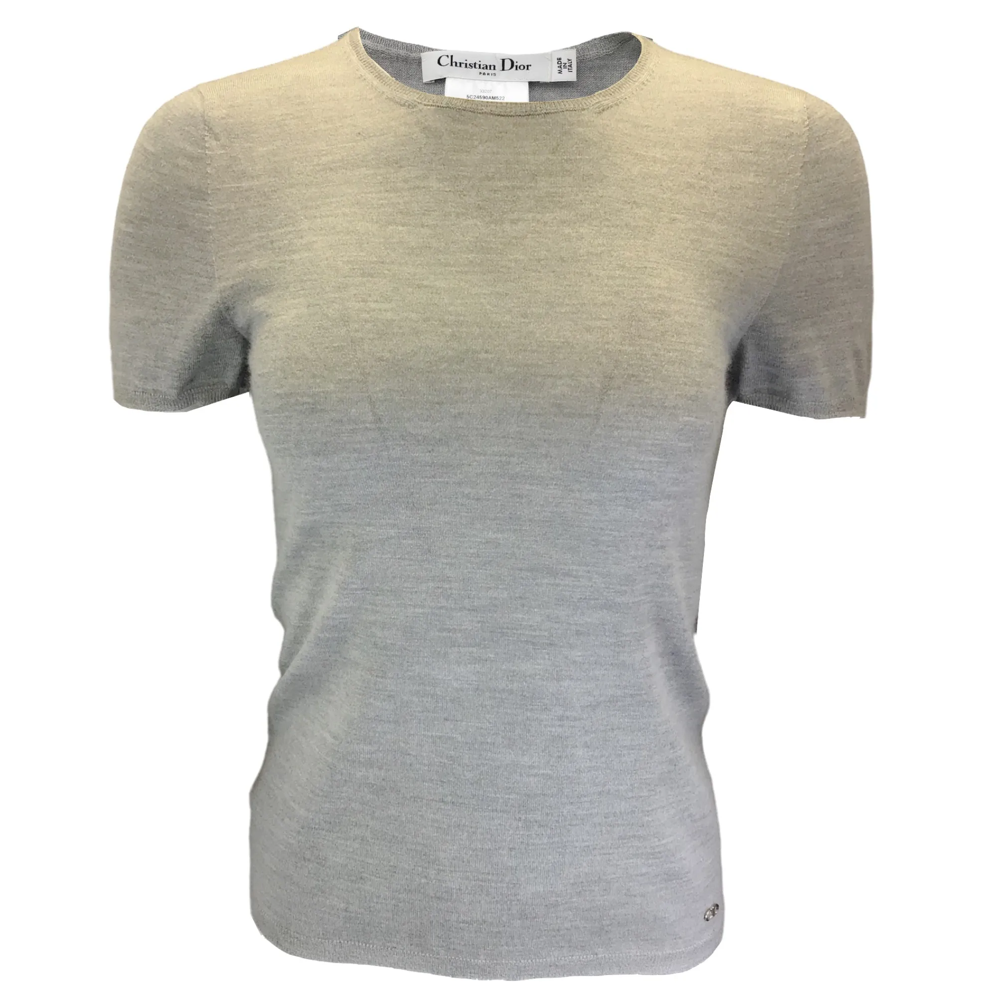 Christian Dior Light Grey Short Sleeved Cashmere and Silk Knit Sweater