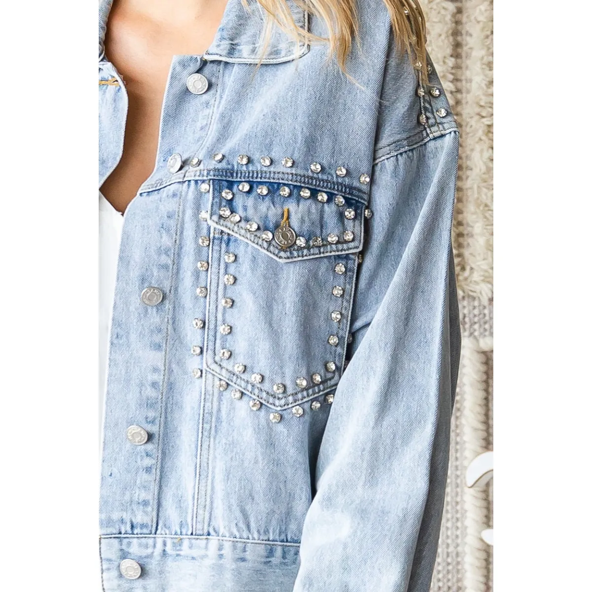 Chunky Rhinestone Denim Jacket