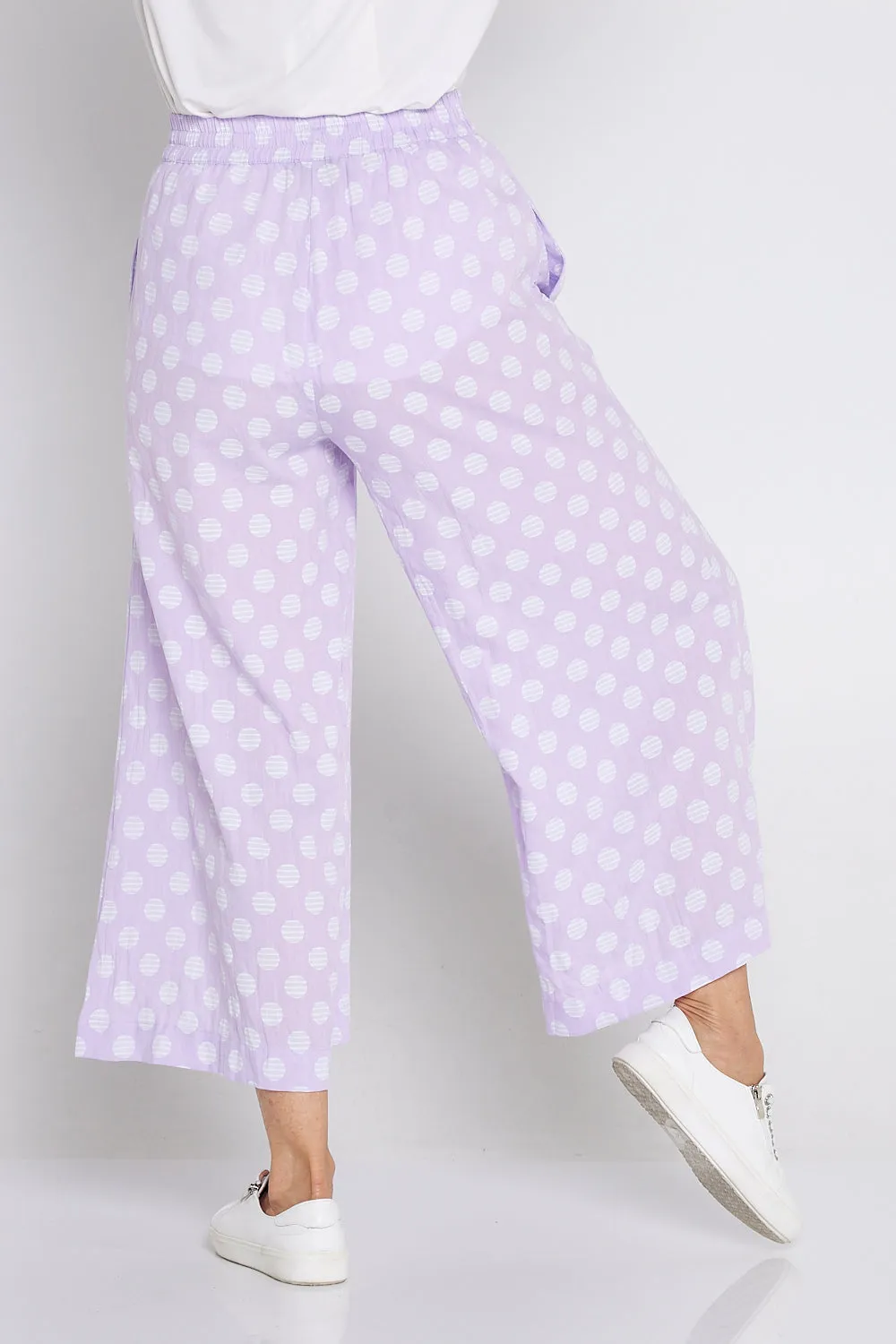 Cleo Wide Leg Drawstring Pants - Lilac/Spot