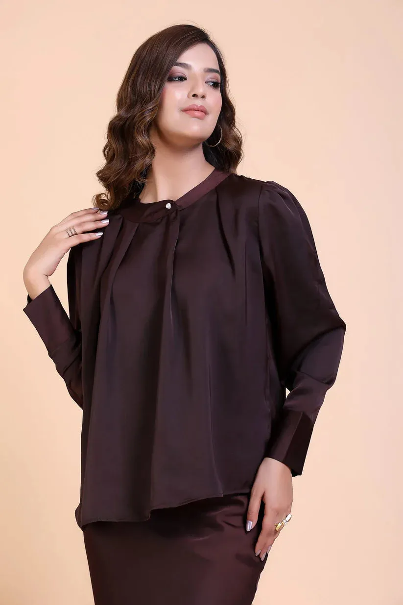 Comfortable Ladies office High neck pleated top