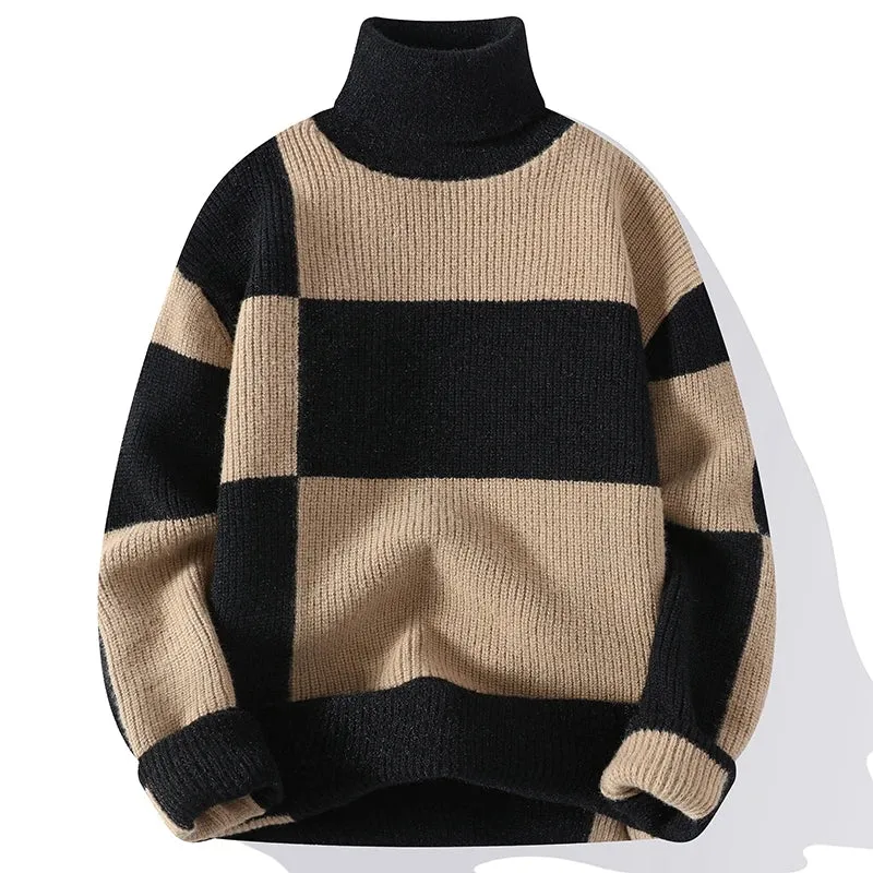 Contrast Color Block Turtleneck Sweater