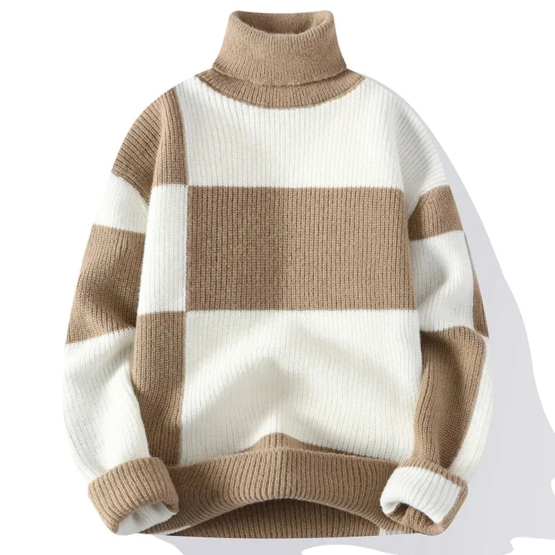 Contrast Color Block Turtleneck Sweater