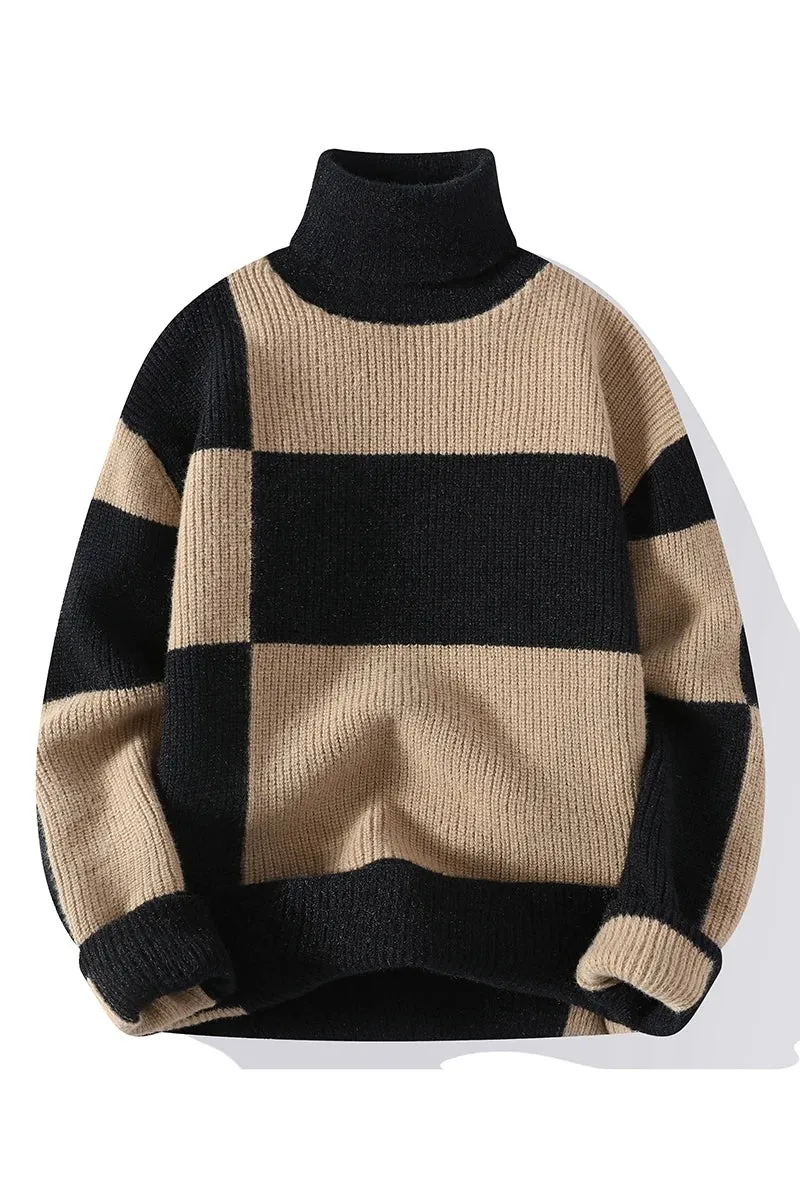 Contrast Color Block Turtleneck Sweater