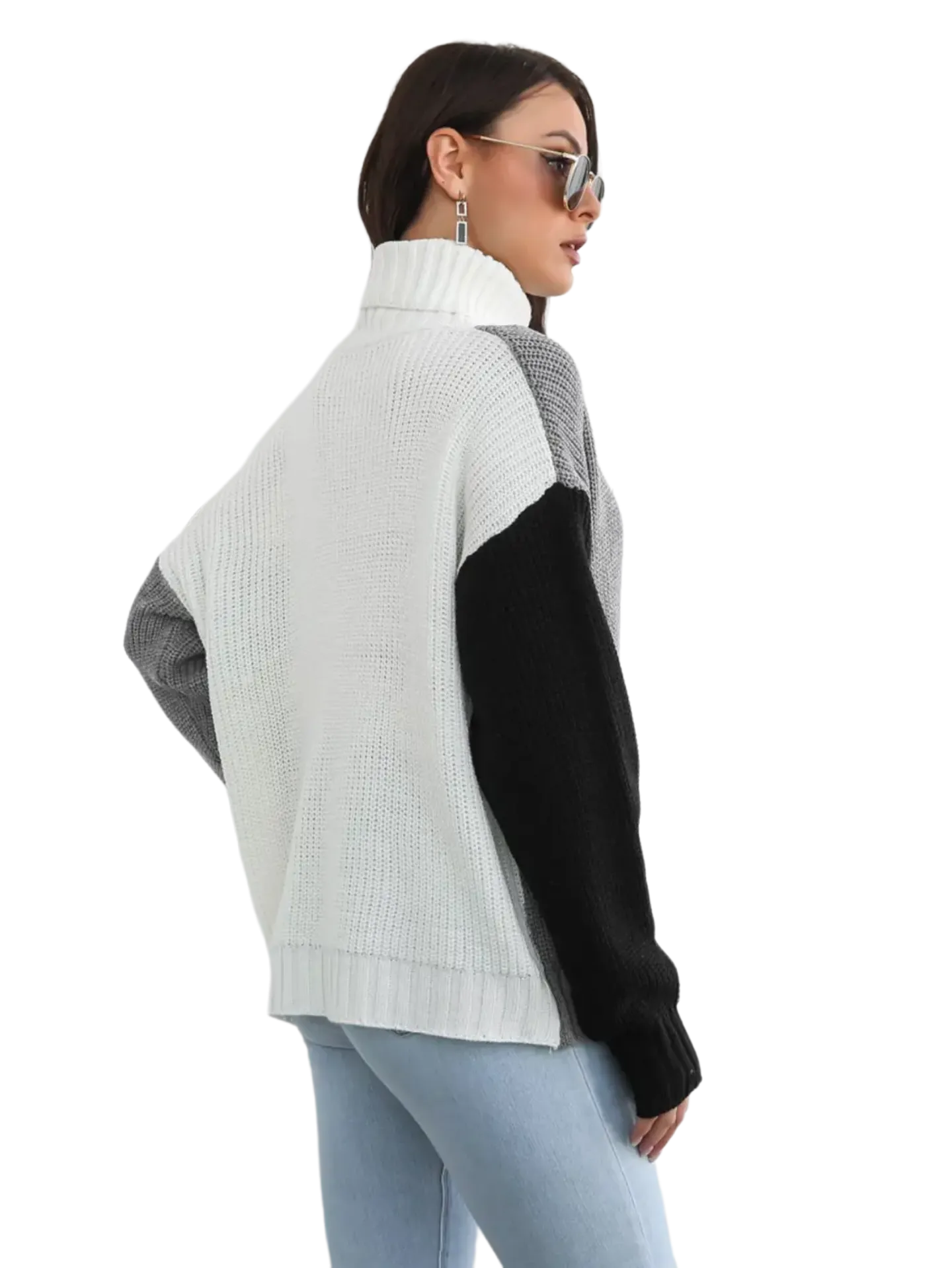 Contrast Turtleneck Long Sleeve Sweater