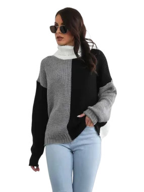 Contrast Turtleneck Long Sleeve Sweater